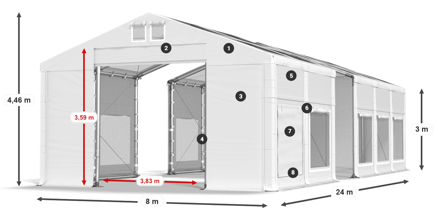 Střecha: MS T 580 PVC Stěny: SD M 500 PVC 3m legenda