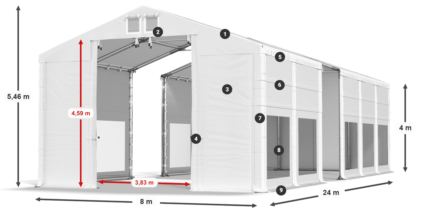 Střecha: MS 580 PVC Stěny: MS 580 PVC 4m legenda