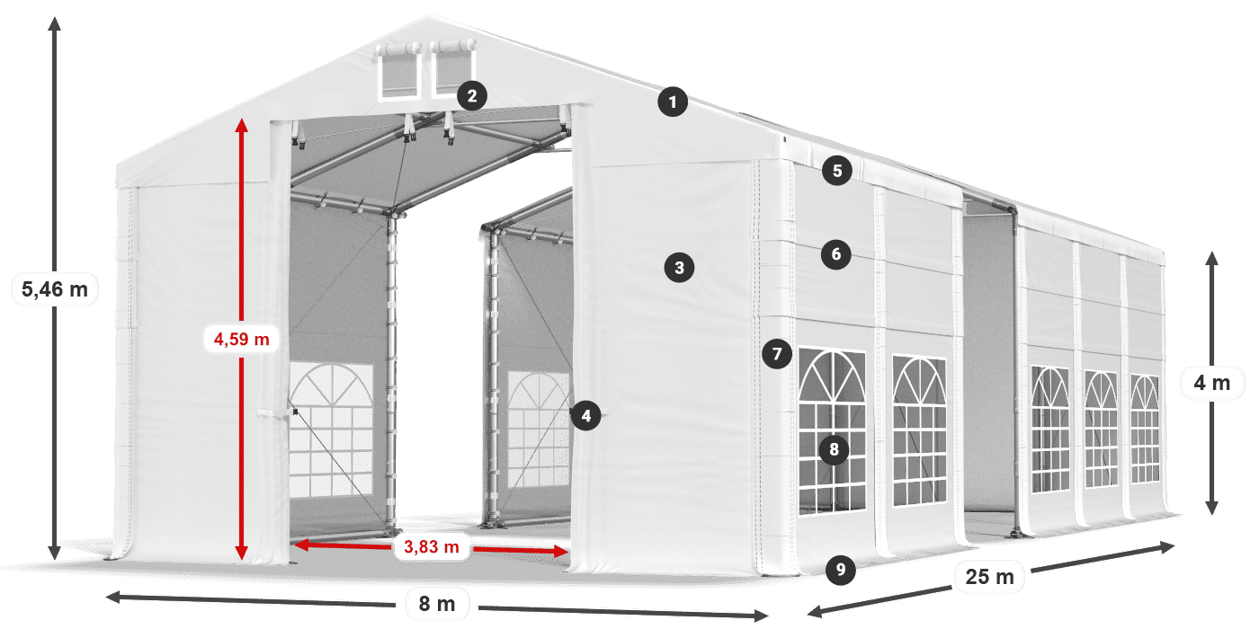 Střecha: FR 620 PVC Stěny: SD 500 PVC 4m legenda