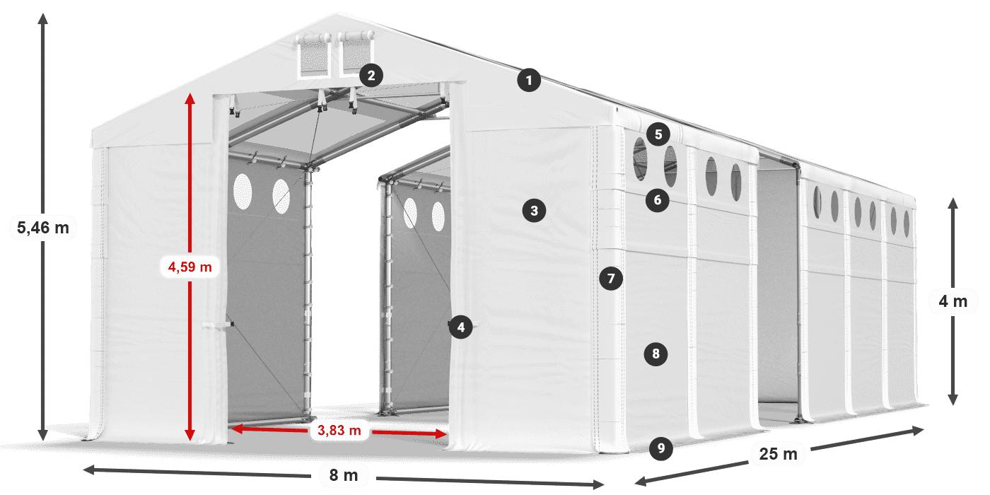 Střecha: MS T 580 PVC Stěny: SD O 500 PVC 4m legenda