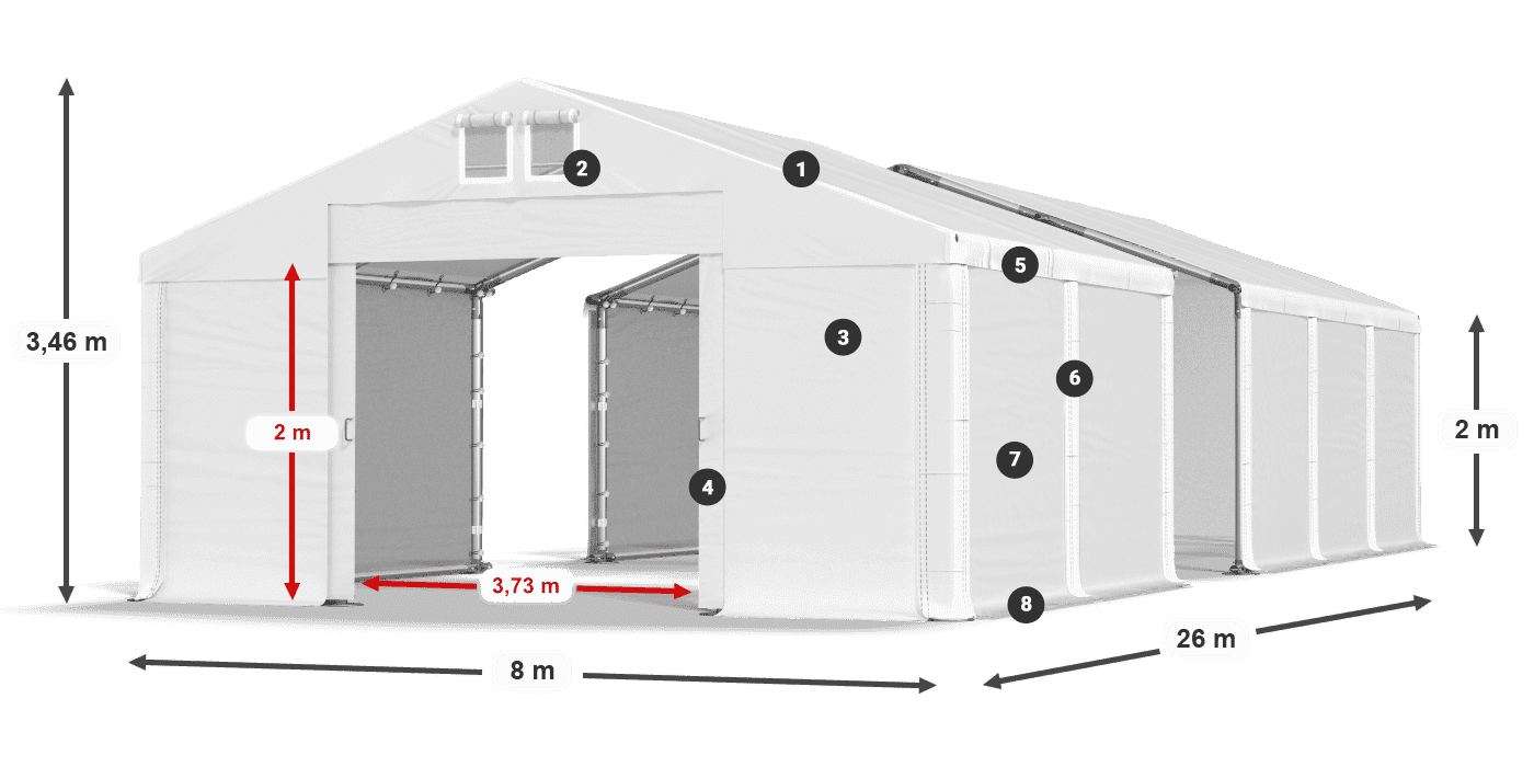 Střecha: FR 620 PVC Stěny: SD 580 PVC 2m legenda