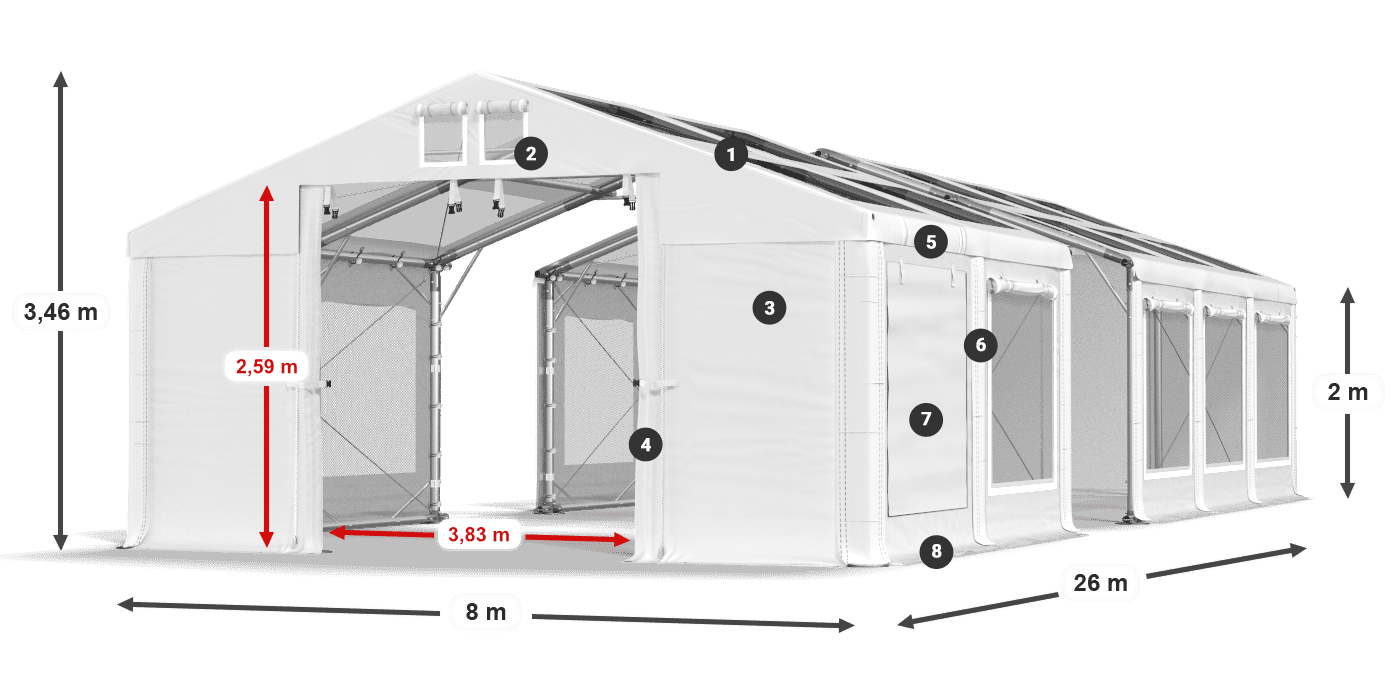 Střecha: MS T 580 PVC Stěny: SDM 500 PVC 2m legenda