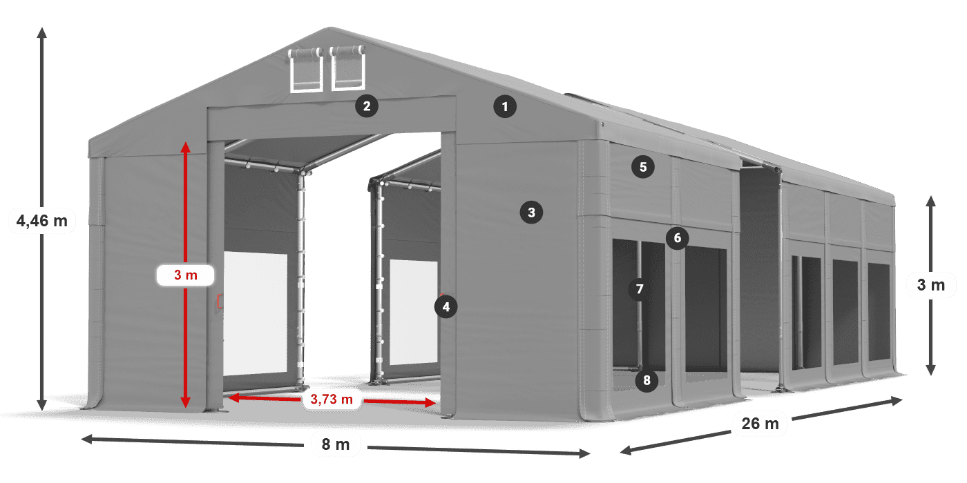 Střecha: MS 580 PVC Stěny: MS 580 PVC 3m legenda