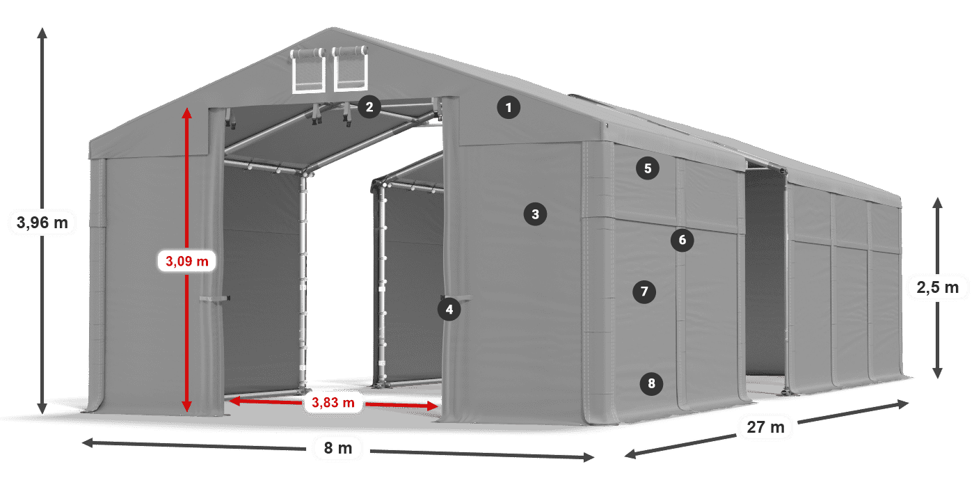 Střecha: FR 620 PVC Stěny: MS 580 PVC 2,5 m legenda