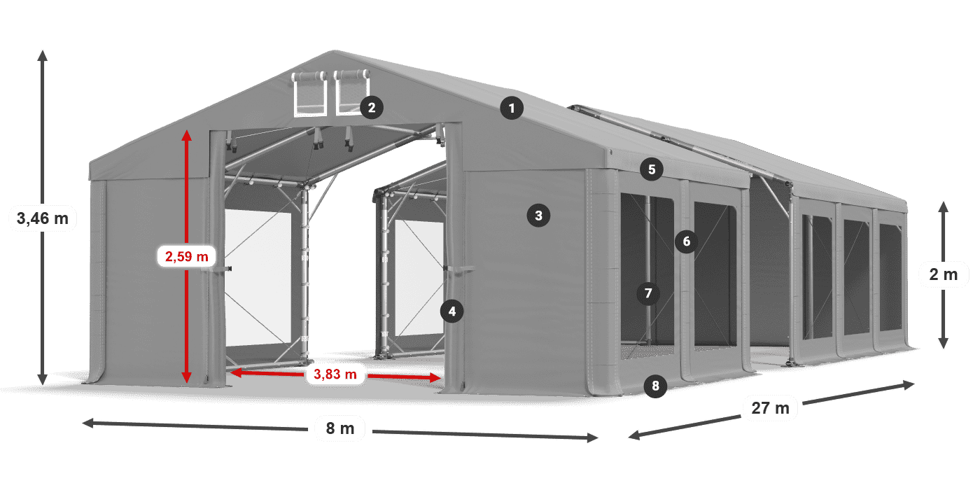 Střecha: FR 620 PVC Stěny: MS 580 PVC 2m legenda