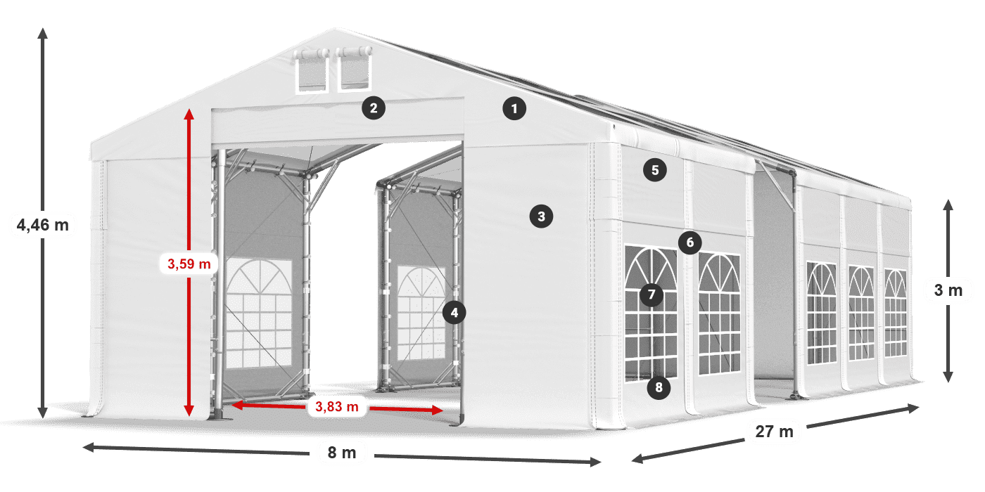Střecha: MS T 580 PVC Stěny: SD I 500 PVC 3m legenda