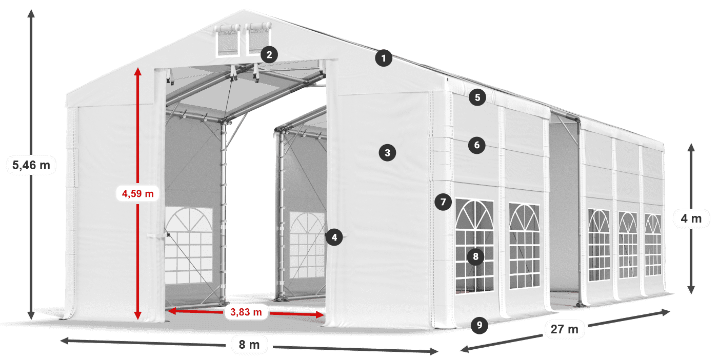 Střecha: MS T 580 PVC Stěny: SD 500 I PVC 4m legenda