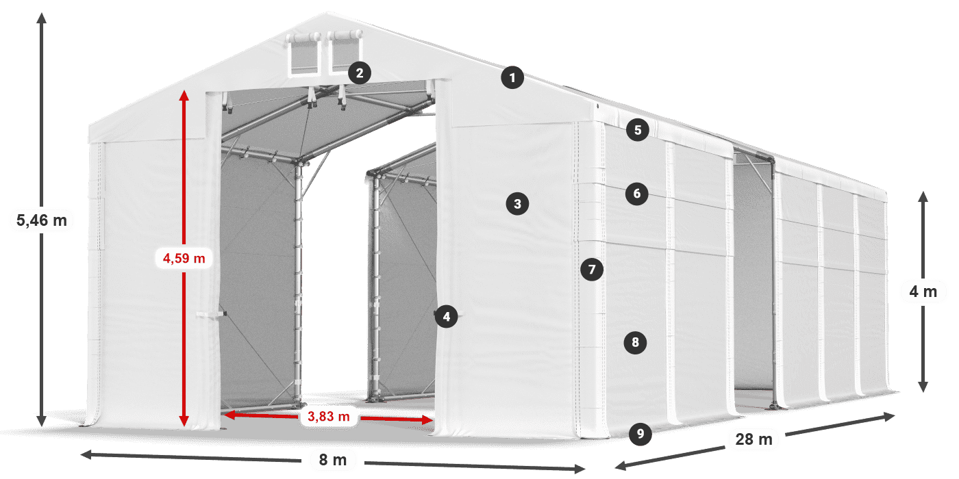 Střecha: FR 620 PVC Stěny: SD 500 PVC 4m legenda