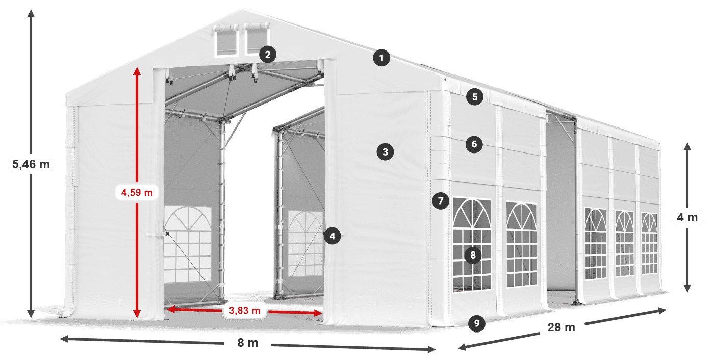 Střecha: FR 620 PVC Stěny: SD 500 PVC 4m legenda