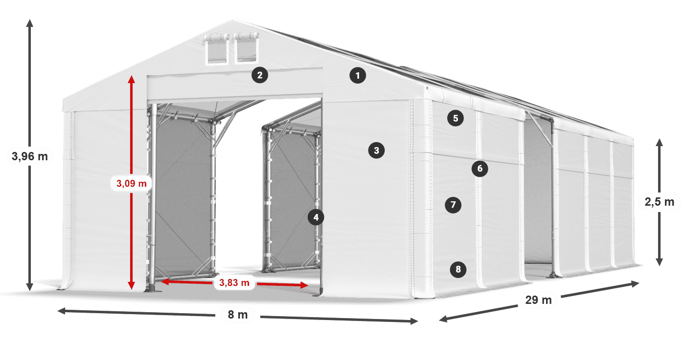 Střecha: MS T 580 PVC Stěny: SD 500 PVC 2,5 m legenda