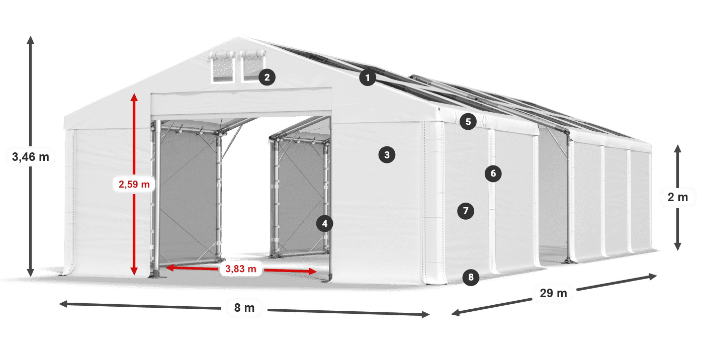 Střecha: MS T 580 PVC Stěny: SD 500 PVC 2m legenda