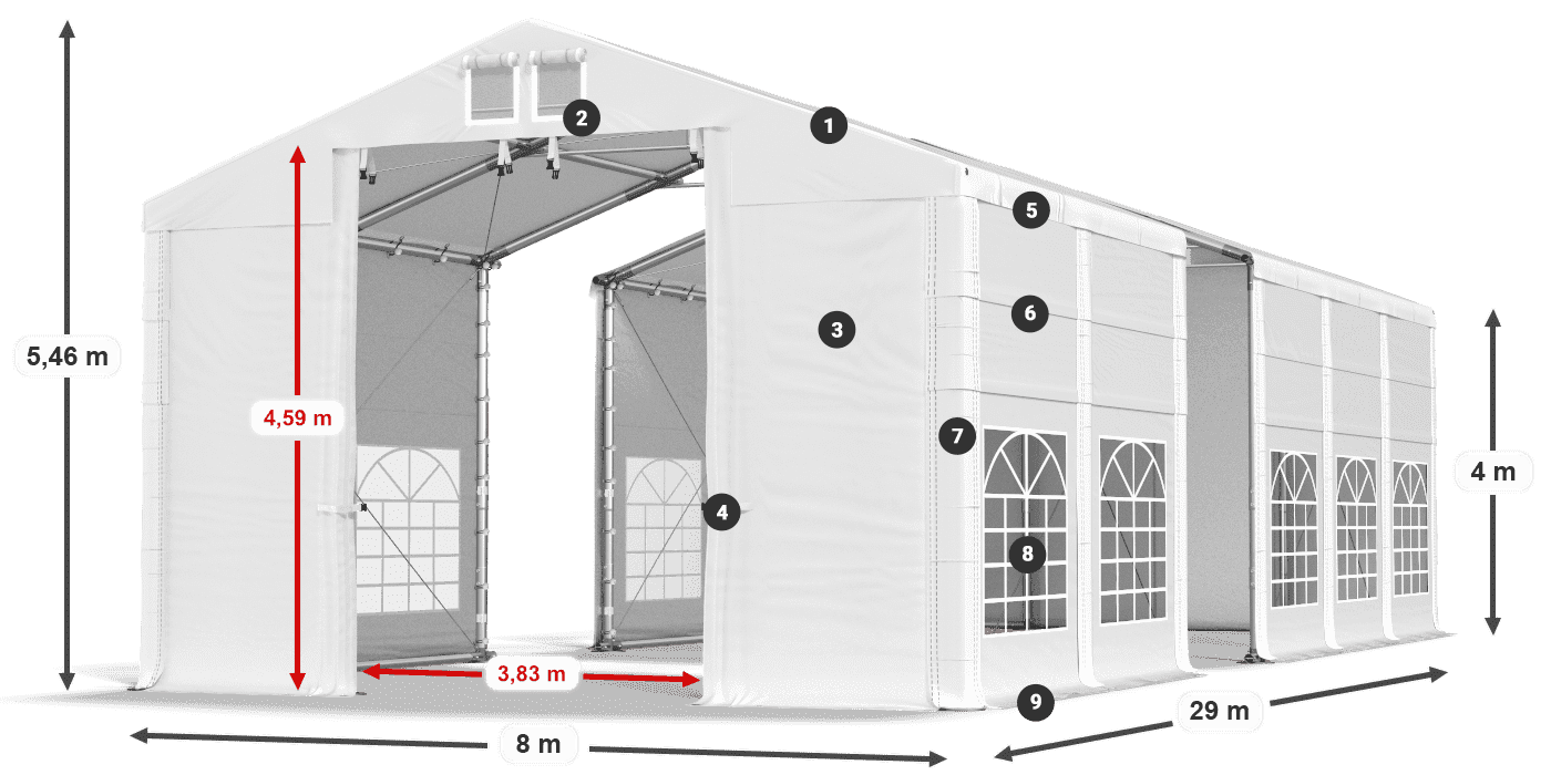 Střecha: FR 620 PVC Stěny: SD 500 PVC 4m legenda
