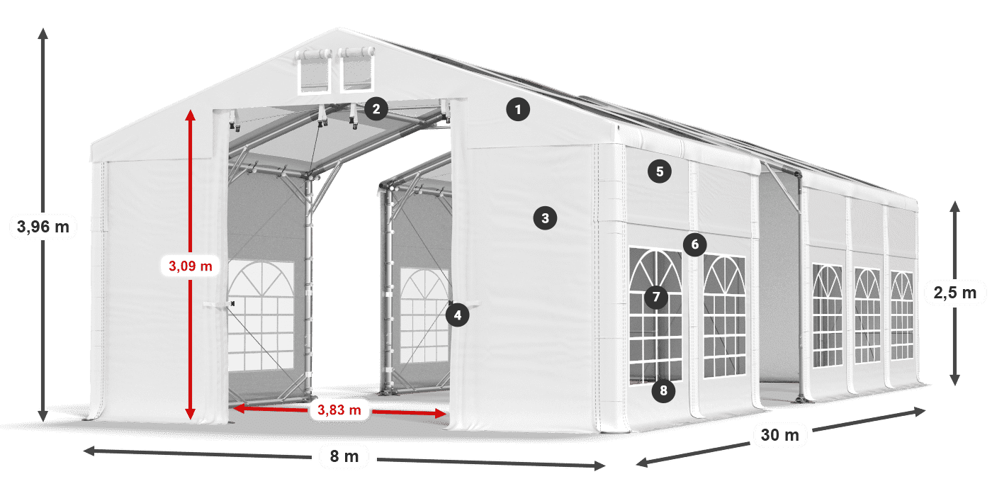 Střecha: MS 580 PVC Stěny: SD 500 PVC 2,5 m legenda