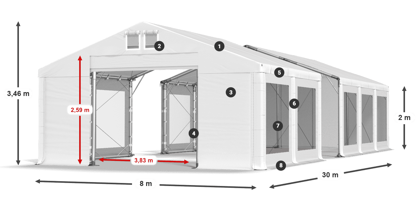 Střecha: FR 620 PVC Stěny: MS 580 PVC 2m legenda