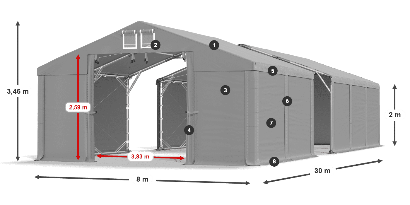 Střecha: FR 620 PVC Stěny: SD 580 PVC 2m legenda