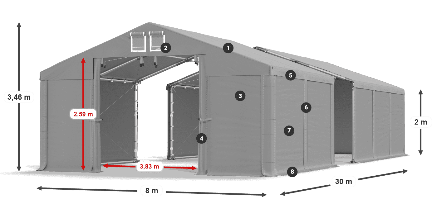 Střecha: FR 620 PVC Stěny: SD 580 PVC 2m legenda