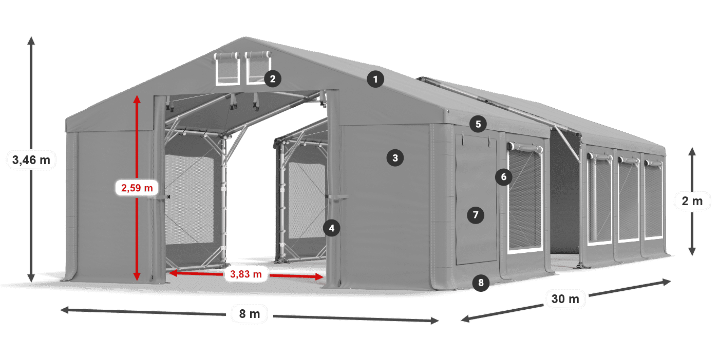 Střecha: FR 620 PVC Stěny: SD 500 PVC 2m legenda