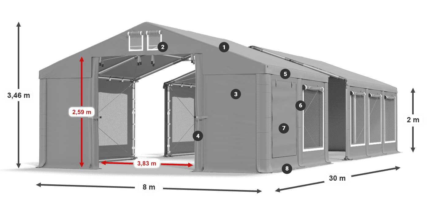 Střecha: FR 620 PVC Stěny: SD 500 PVC 2m legenda