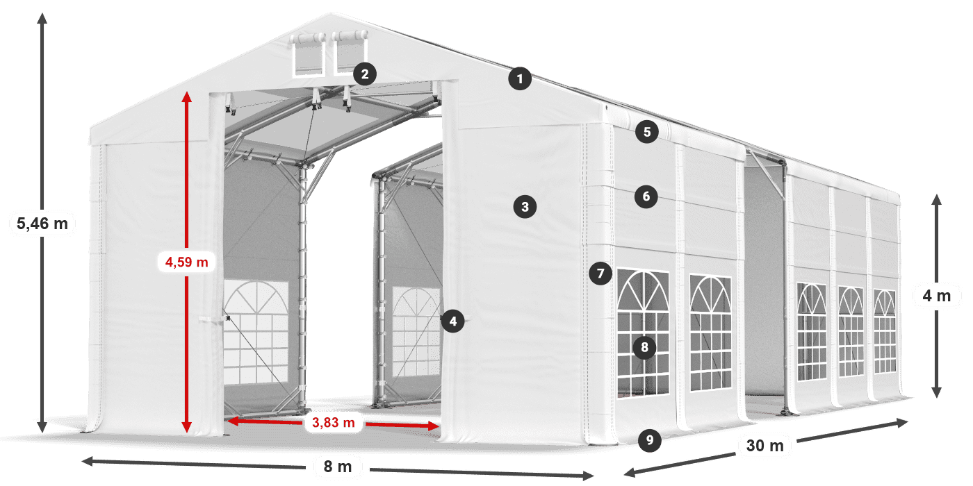 Střecha: MS T 580 PVC Stěny: SD 500 I PVC 4m legenda
