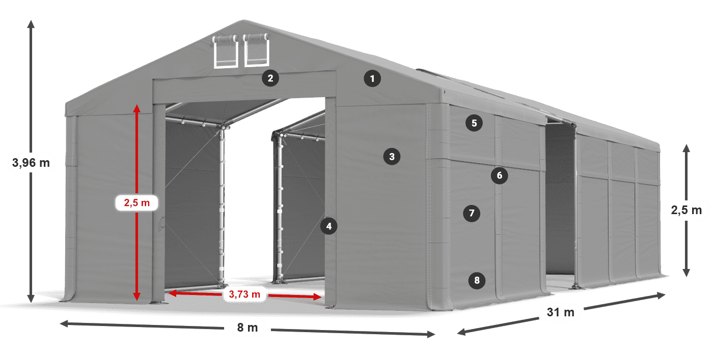 Střecha: MS 580 PVC Stěny: FR 620 PVC 2,5 m legenda