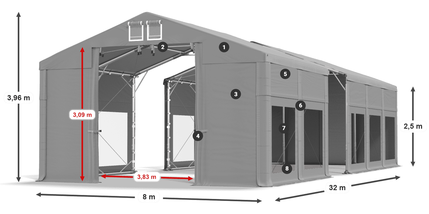 Střecha: FR 620 PVC Stěny: MS 580 PVC 2,5 m legenda