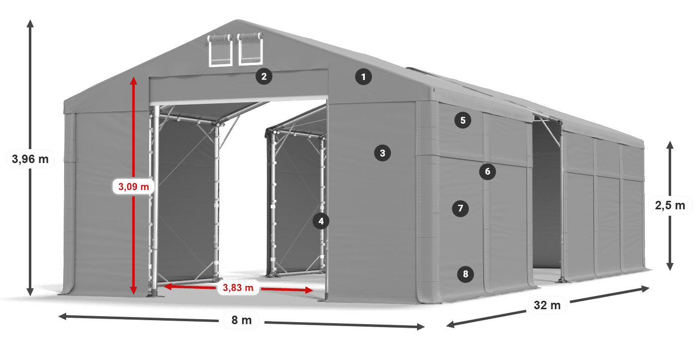 Střecha: SD 560 PVC Stěny: FR 620 PVC legenda 2,5m