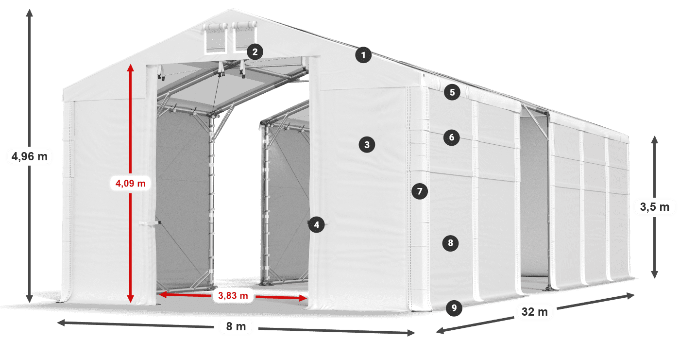 Střecha: MS T 580 PVC Stěny: SD 500 PVC 3,5m legenda