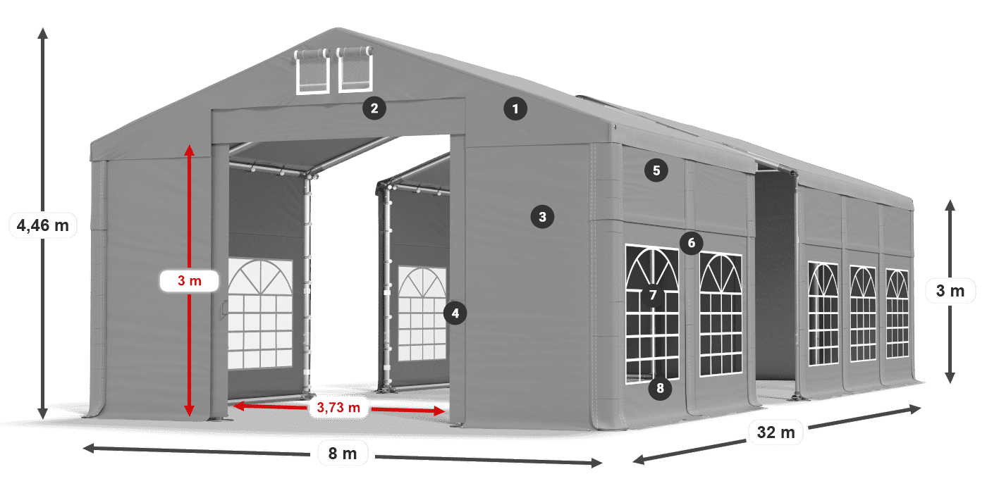 Střecha: FR 620 PVC Stěny: SD 500 PVC 3m legenda