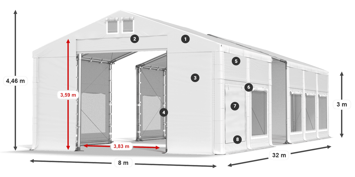 Střecha: MS 580 PVC Stěny: SD M 500 PVC 3m legenda