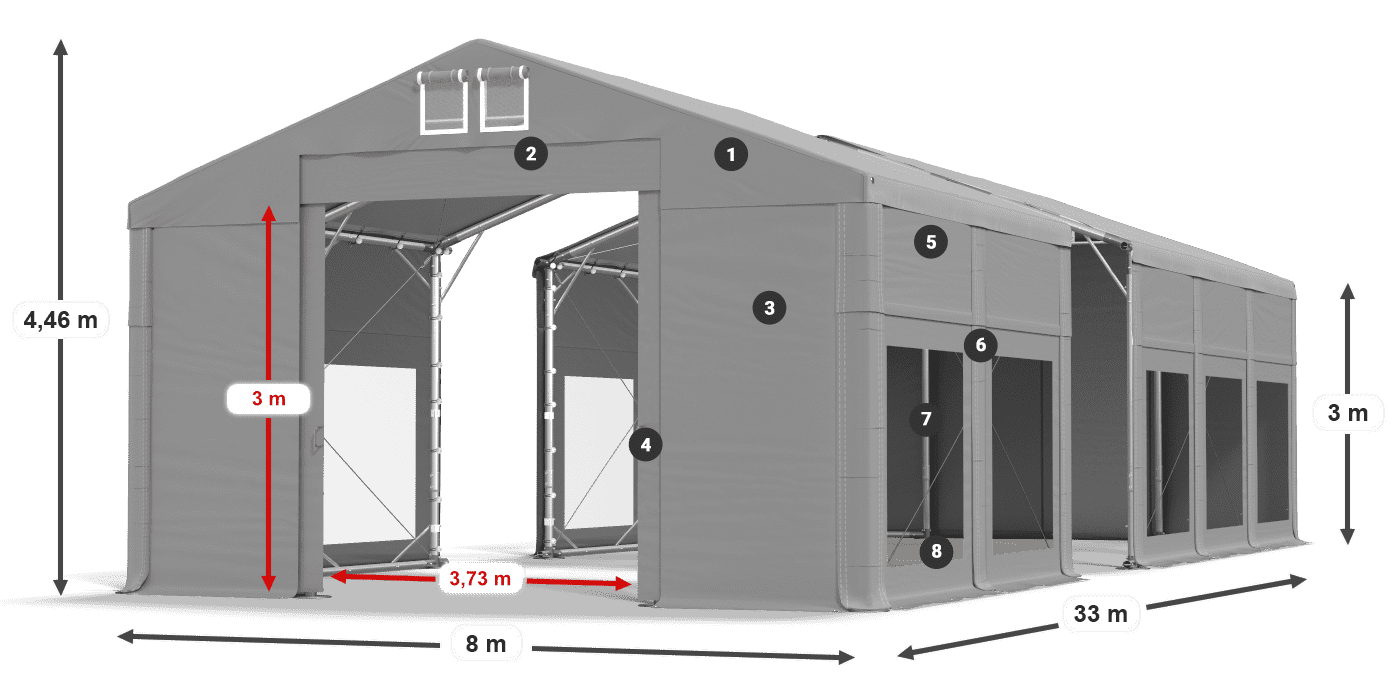 Střecha: FR 620 PVC Stěny: MS 580 PVC 3m legenda