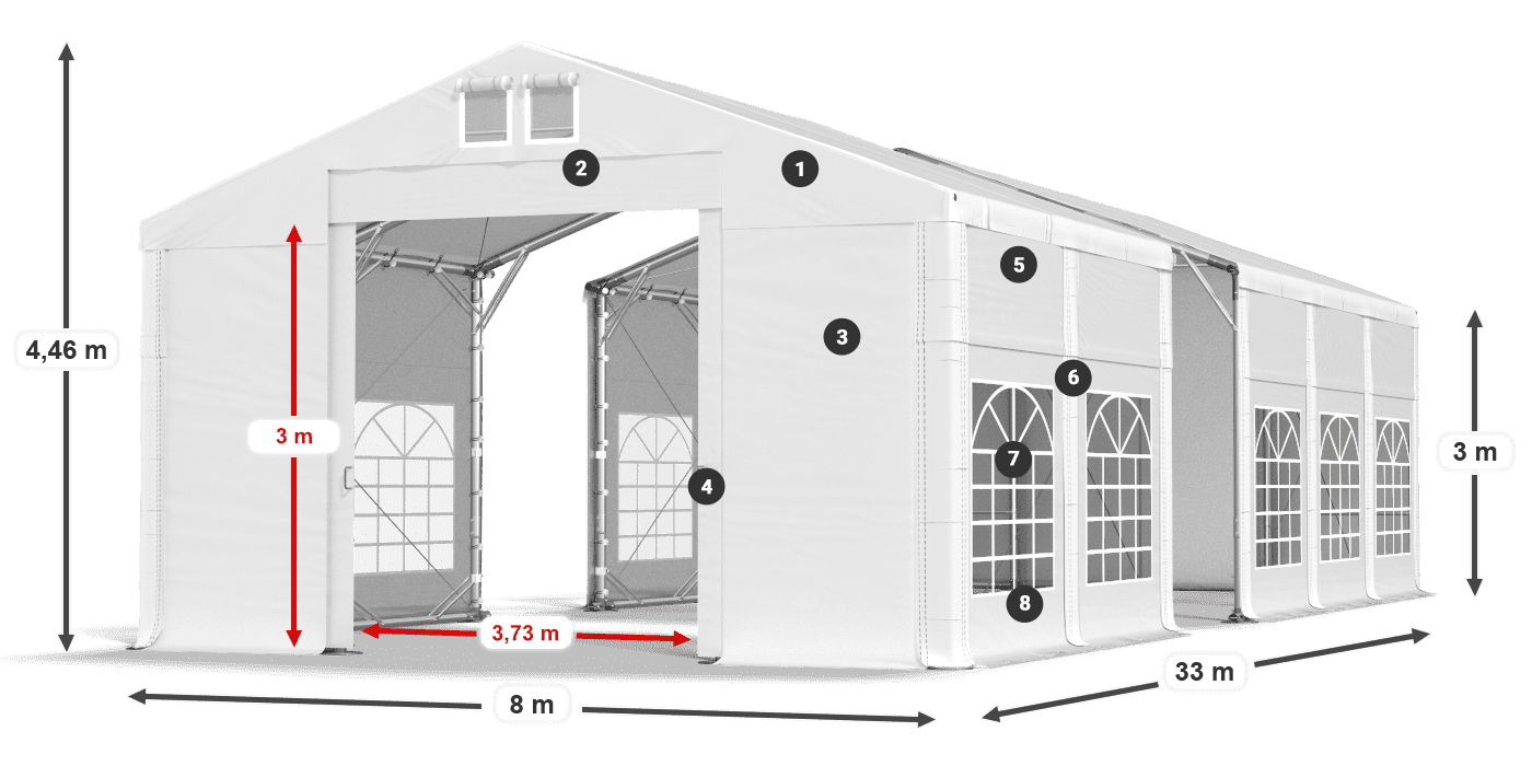 Střecha: FR 620 PVC Stěny: SD 500 PVC 3m legenda