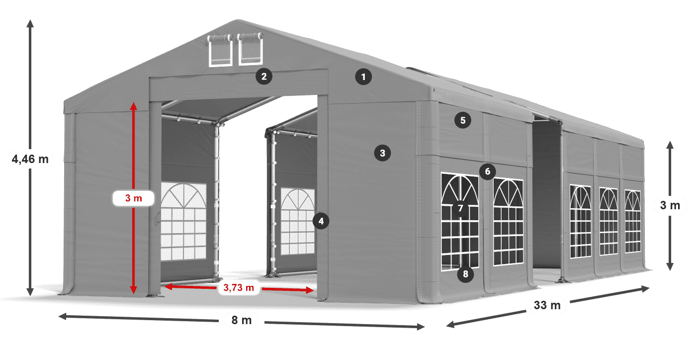 Střecha: FR 620 PVC Stěny: SD 500 PVC 3m legenda