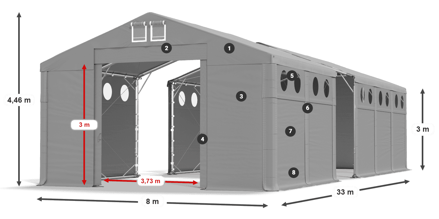 Střecha: MS 580 PVC Stěny: FR O 620 PVC 3m legenda