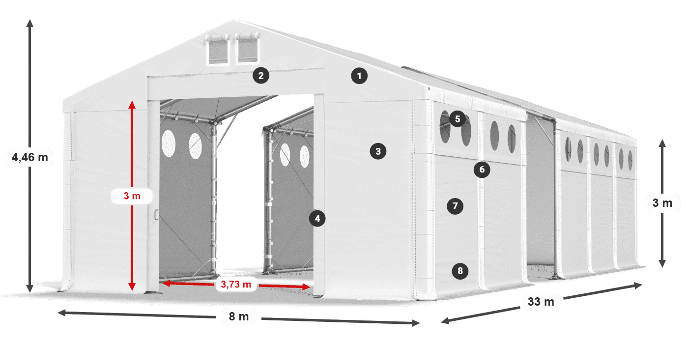 Střecha: MS 580 PVC Stěny: SD O 500 PVC 3m legenda