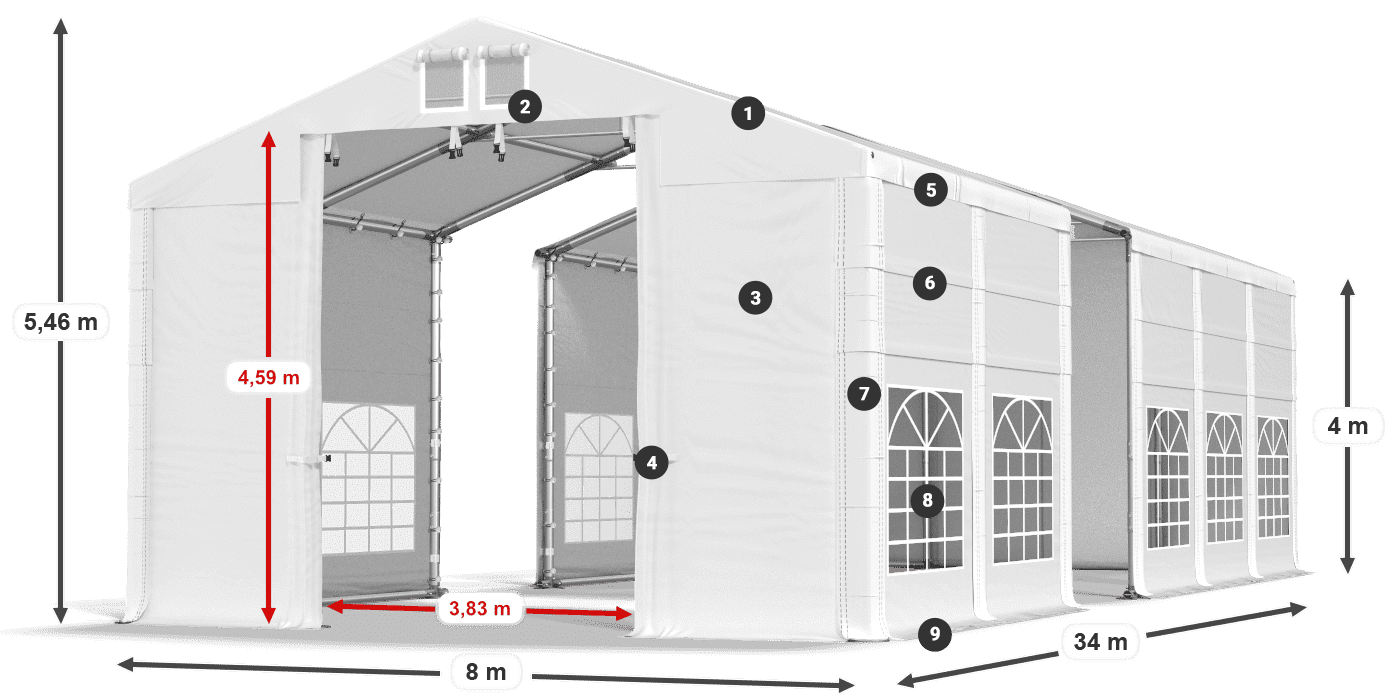 Střecha: FR 620 PVC Stěny: SD 500 PVC 4m legenda