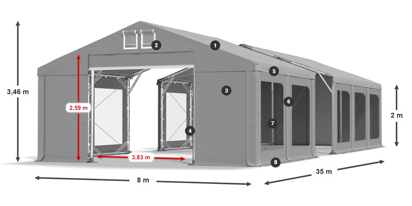 Střecha: FR 620 PVC Stěny: MS 580 PVC 2m legenda