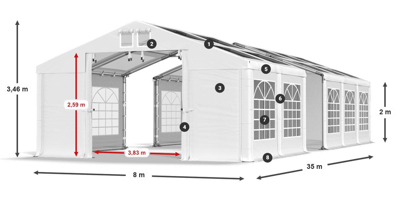 Střecha: MS T 580 PVC Stěny: FR 620 PVC 2m legenda