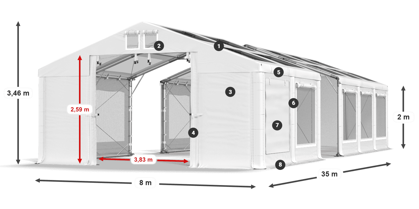 Střecha: MS T 580 PVC Stěny: SDM 500 PVC 2m legenda