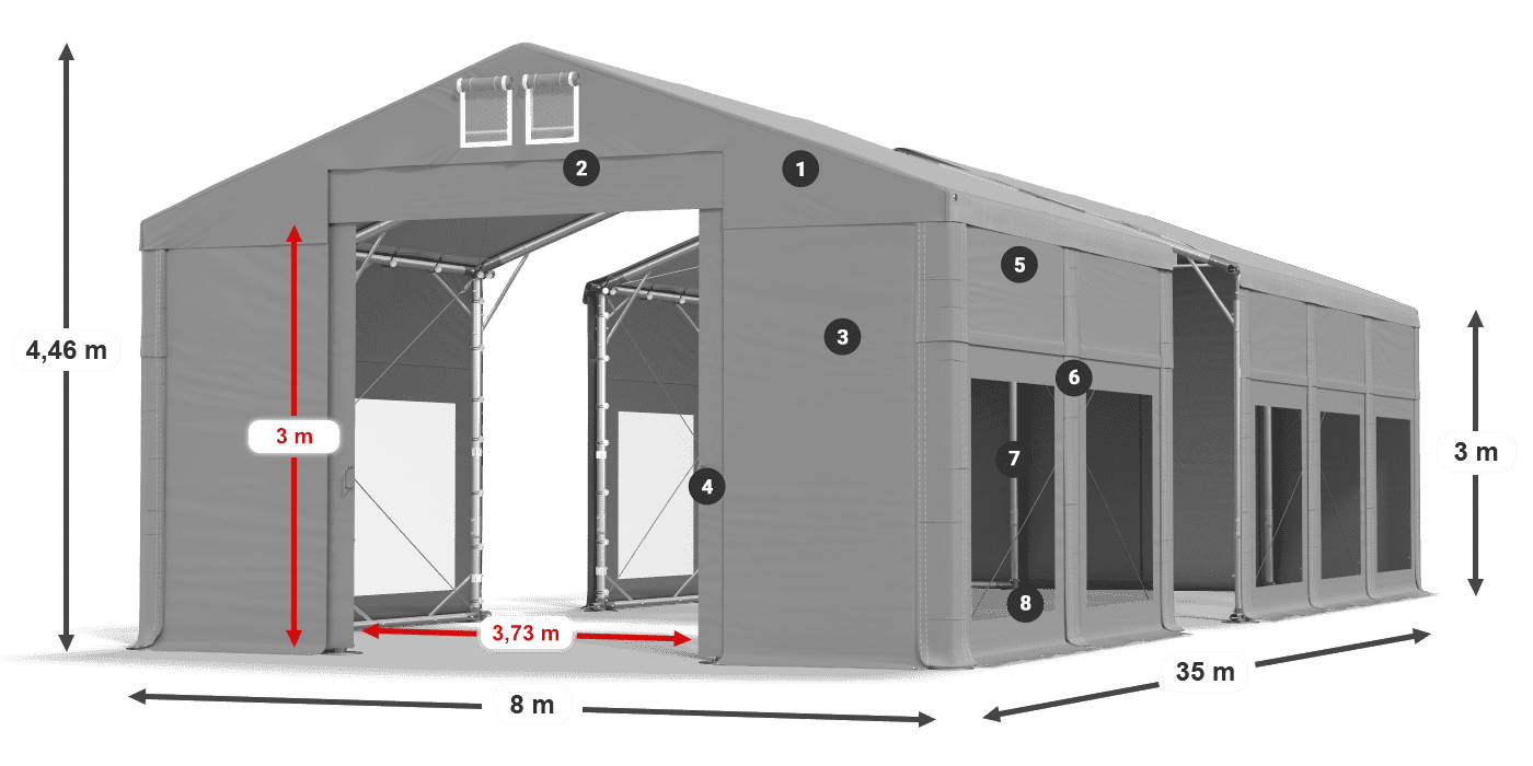 Střecha: FR 620 PVC Stěny: MS 580 PVC 3m legenda