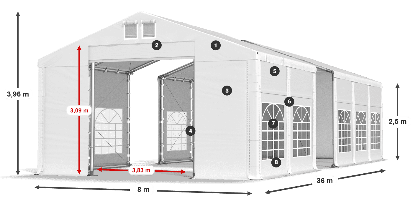 Střecha: MS 580 PVC Stěny: FR 620 PVC 2,5 m legenda