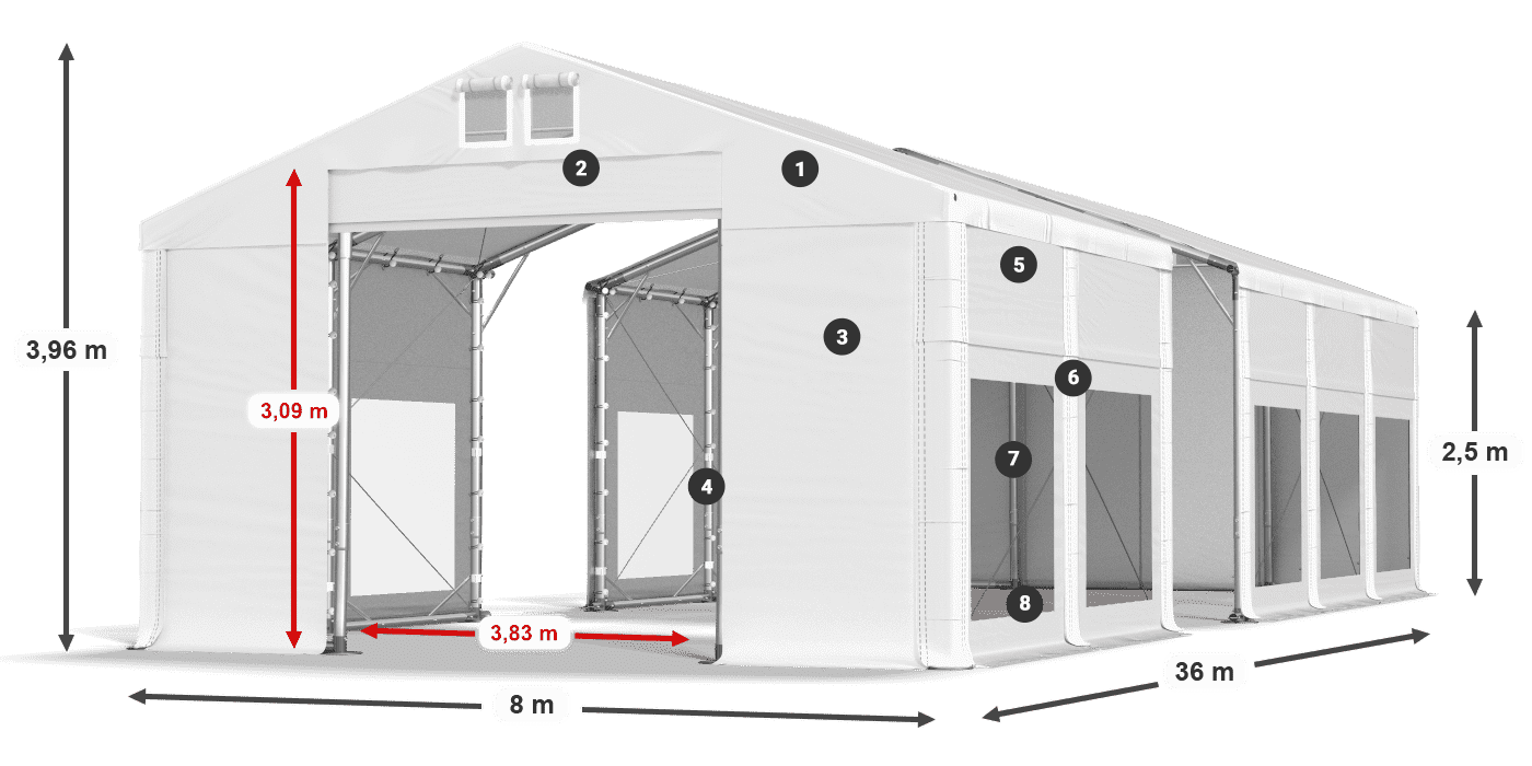 Střecha: MS 580 PVC Stěny: MS 580 PVC 2,5 m legenda
