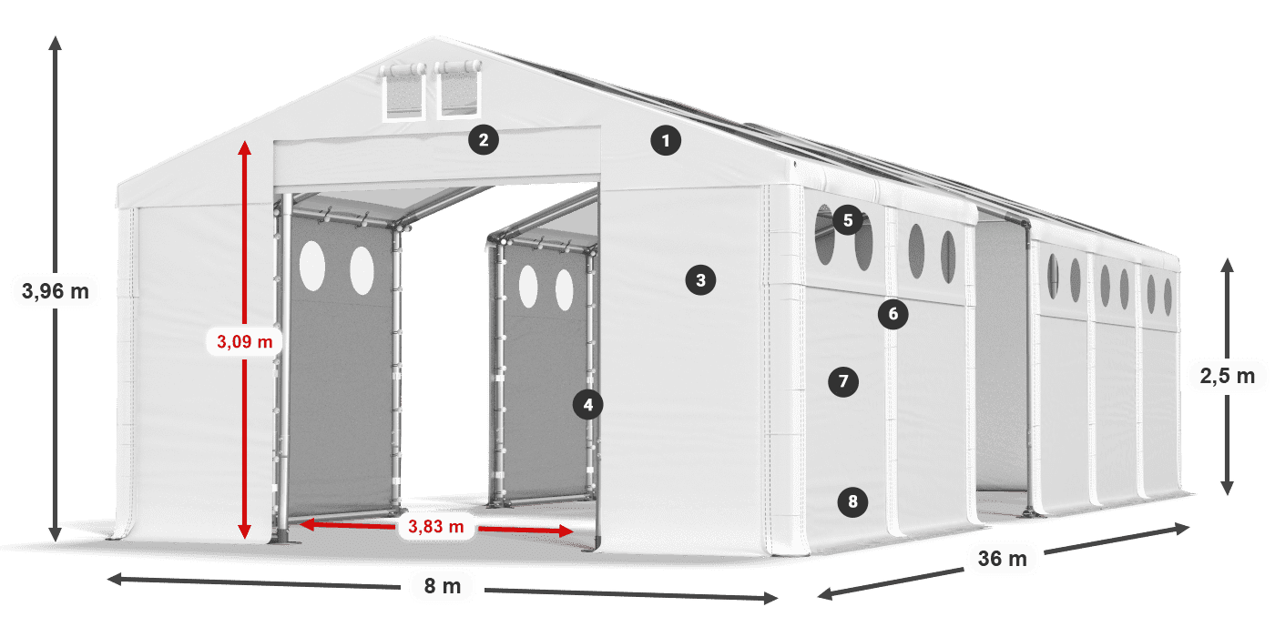 Střecha: MS T 580 PVC Stěny: SD O 500 PVC 2,5 m legenda