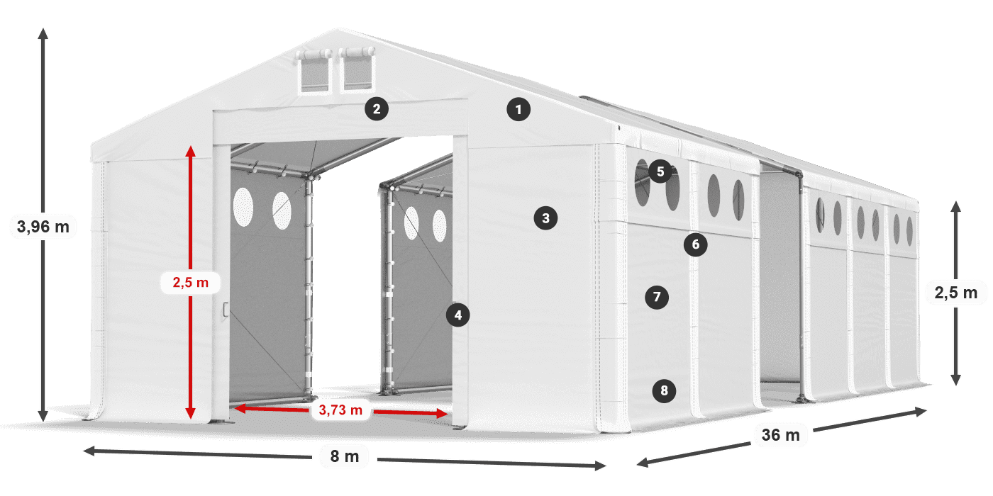 Střecha: SD 560 PVC Stěny: FR O 620 PVC legenda 2,5m