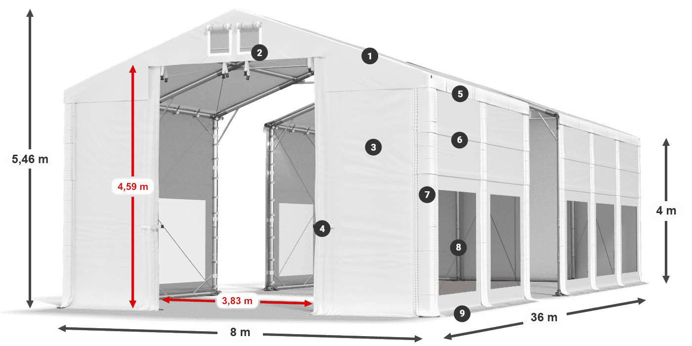 Střecha: MS 580 PVC Stěny: MS 580 PVC 4m legenda