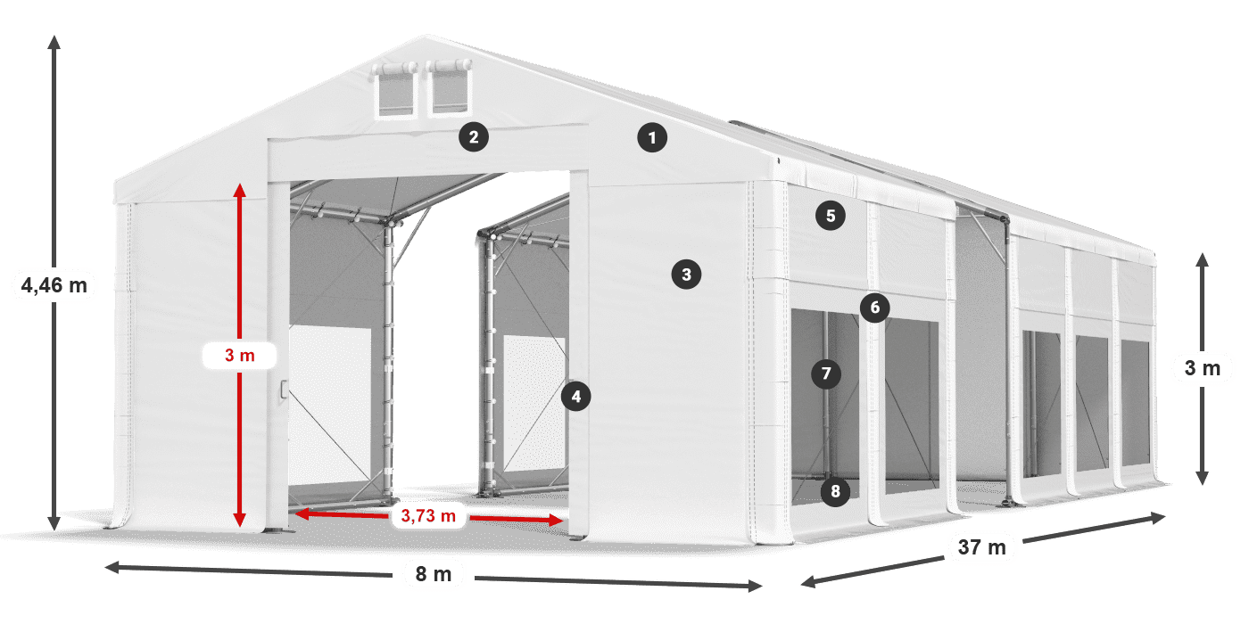 Střecha: FR 620 PVC Stěny: MS 580 PVC 3m legenda