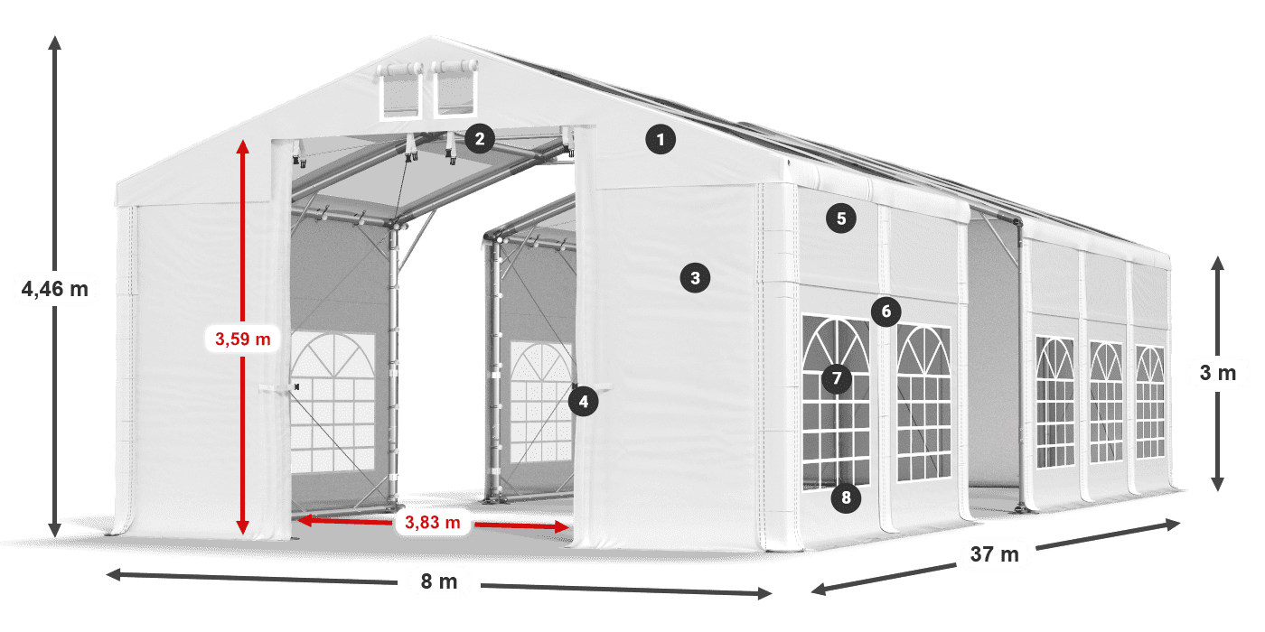 Střecha: MS T 580 PVC Stěny: FR 620 PVC 3m legenda