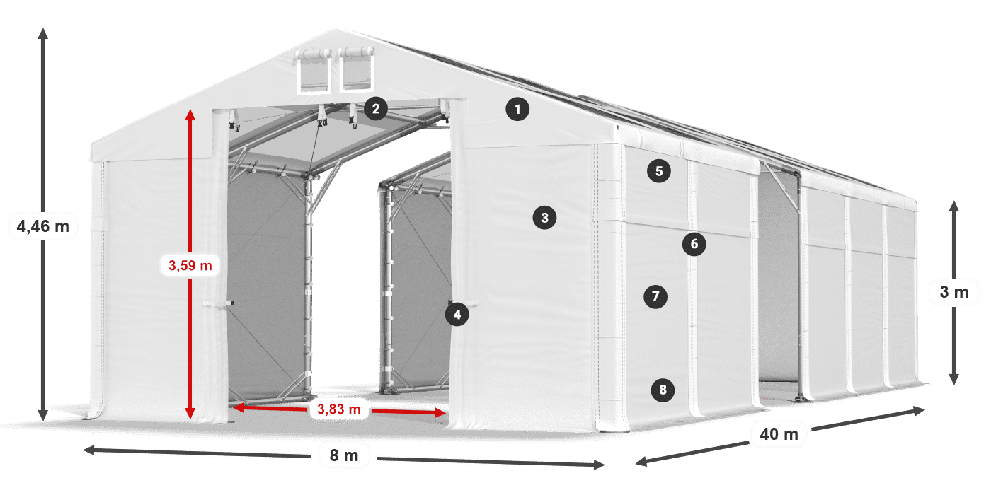 Střecha: MS T 580 PVC Stěny: FR 620 PVC 3m legenda