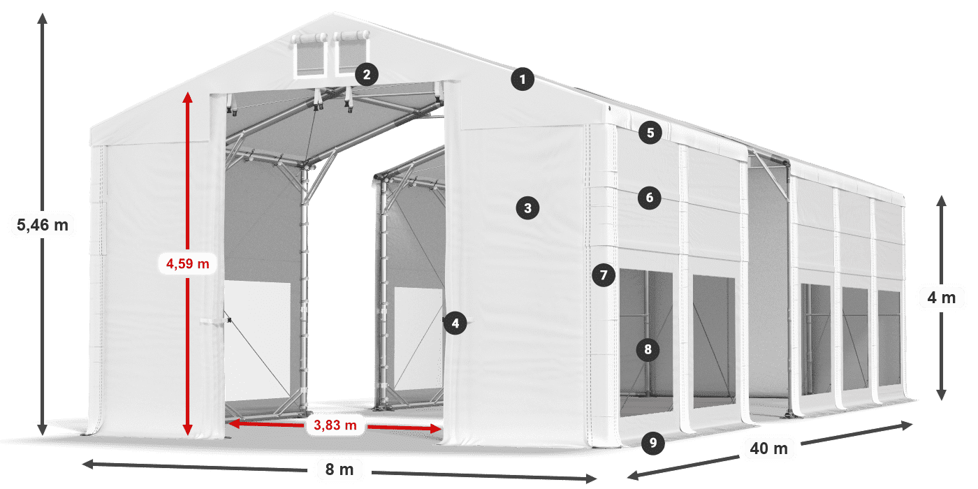 Střecha: FR 620 PVC Stěny: MS 580 PVC 4m legenda