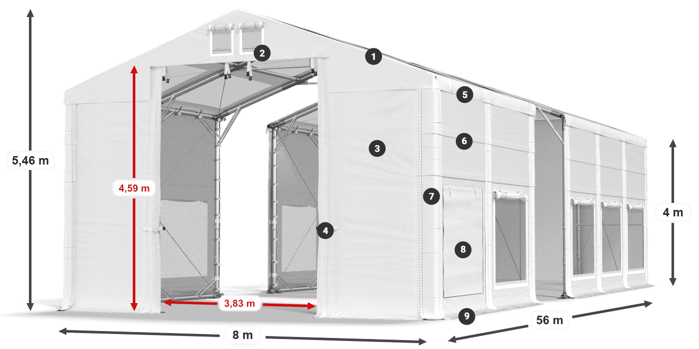 Střecha: MS T 580 PVC Stěny: SD M 500 PVC 4m legenda