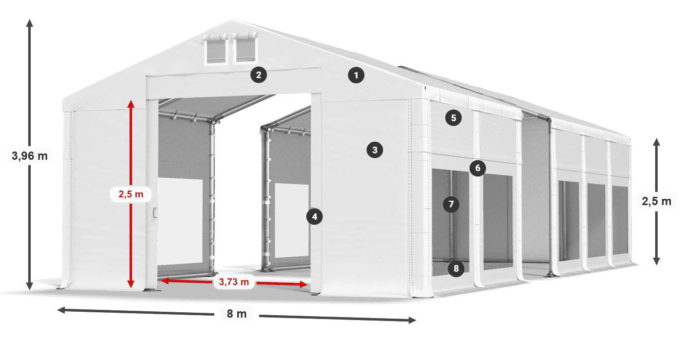 Střecha: FR 620 PVC Stěny: MS 580 PVC 2,5 m legenda